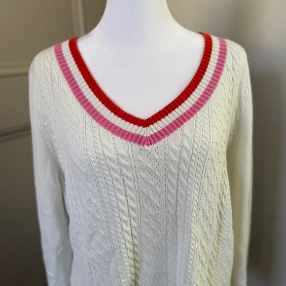 Talbots Cream Cable Knit Tennis Sweater Fisherman Size L - Picture 2 of 4